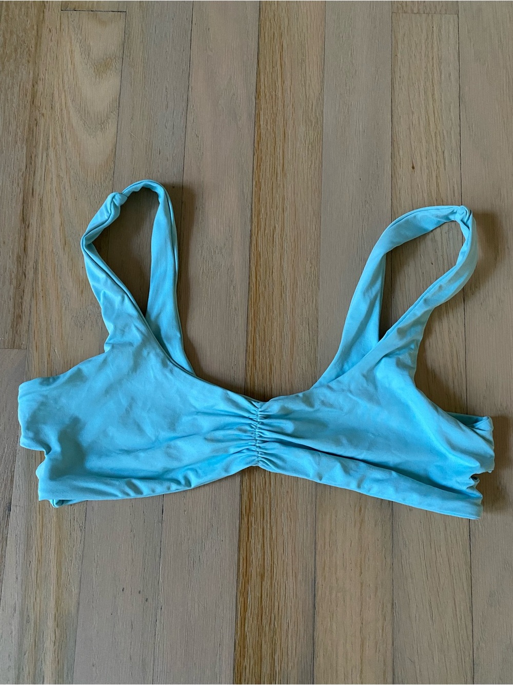 l*space Aqua Ruched Front Bikini Top Wrap Cutout back